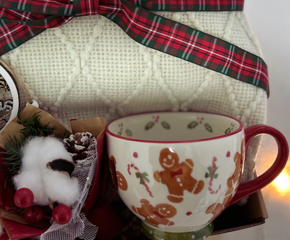 Christmas Gift Baskets with Cozy Blanket and Festive Gingerbread Mug