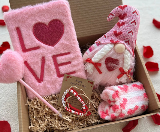 Adorable Valentine's Day Gifts for Teen Girls – Pink LOVE Notebook, Gnome Love Doll & Cute Accessories Basketful Gifts