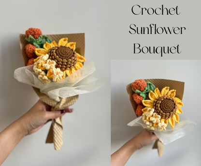 Sunflower Gifts for Women-Cozy Blanket and Sunflower Crochet Bouquet Basketful Gifts