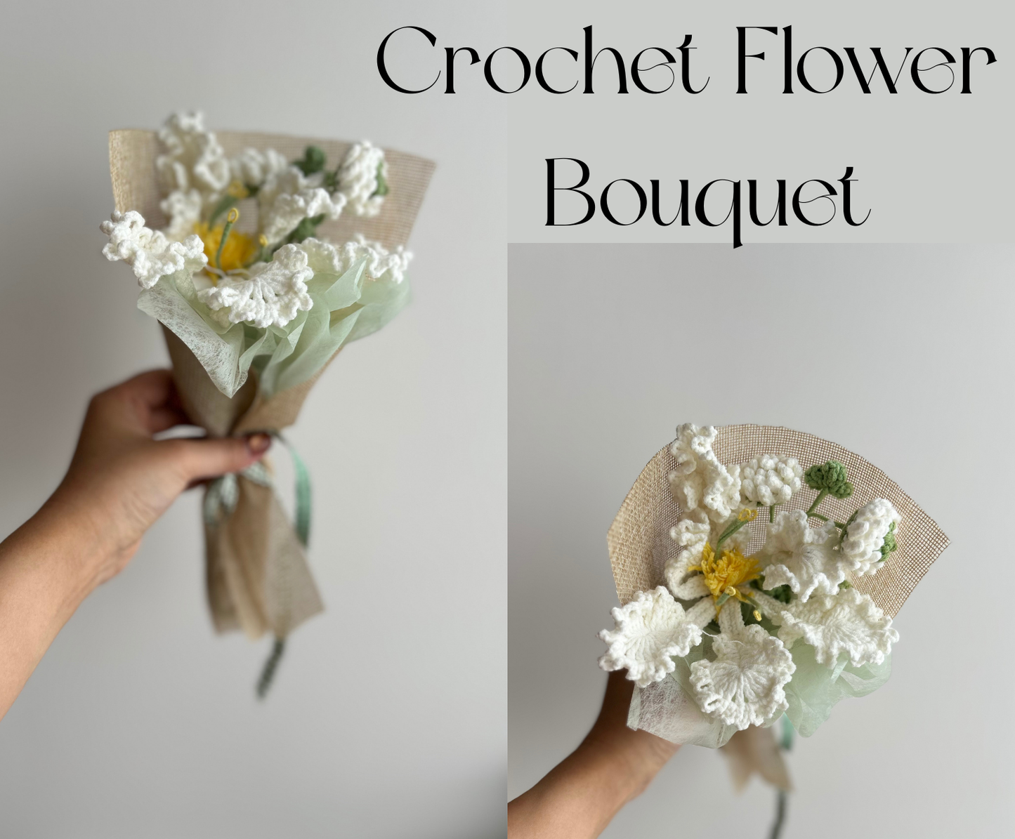 Sage Green & Pearl "Nature’s Calm" Gift Box: Premium Soft Scarf, Crochet Wildflower Bouquet & Floral Hair Clip Basketful Gifts