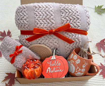 Cozy Season Care Package for Family&Friend – Fall Gift Basket with Blanket Basketful Gifts