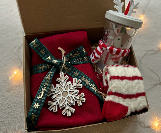 Christmas Gift Baskets with Reindeer Tumbler and Christmas Wrap