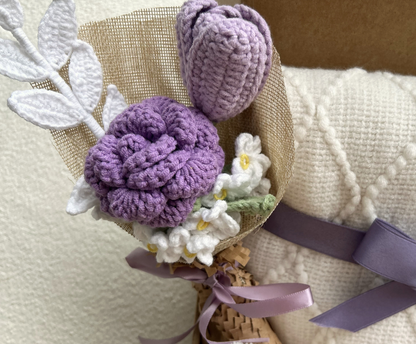 Care Package Gift Basket for Women with Crochet Flower Bouquet, Blanket and Care Essentials