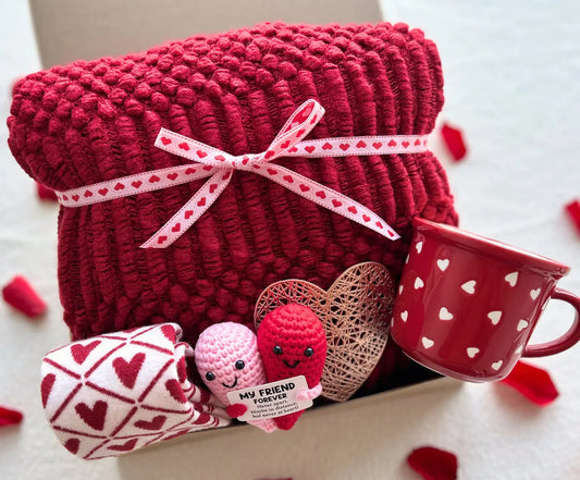 Personalized Valentine Gift for Grandma/Friends – Cozy Blanket, Heart Mug, Socks & Sweet Keepsake Basketful Gifts