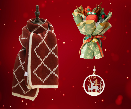 Christmas Gift Baskets with Scarf and Crochet Bouquet