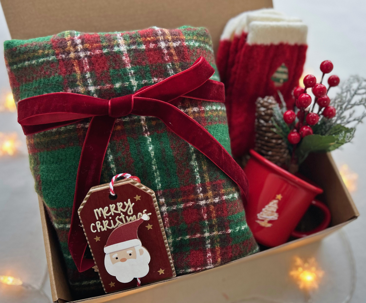 Christmas Gift Baskets for Her with Scarf and Festive Mug