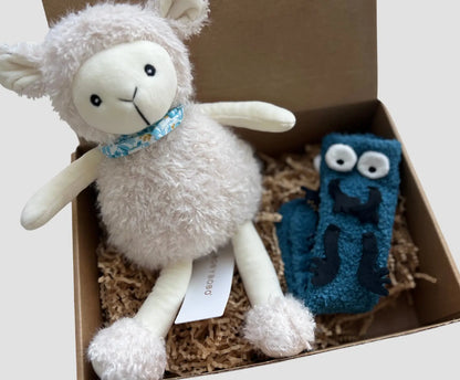 Children's Get Well Gift Basket with Plush Lamb, Heart Socks, and Cozy Accessories Basketful Gifts
