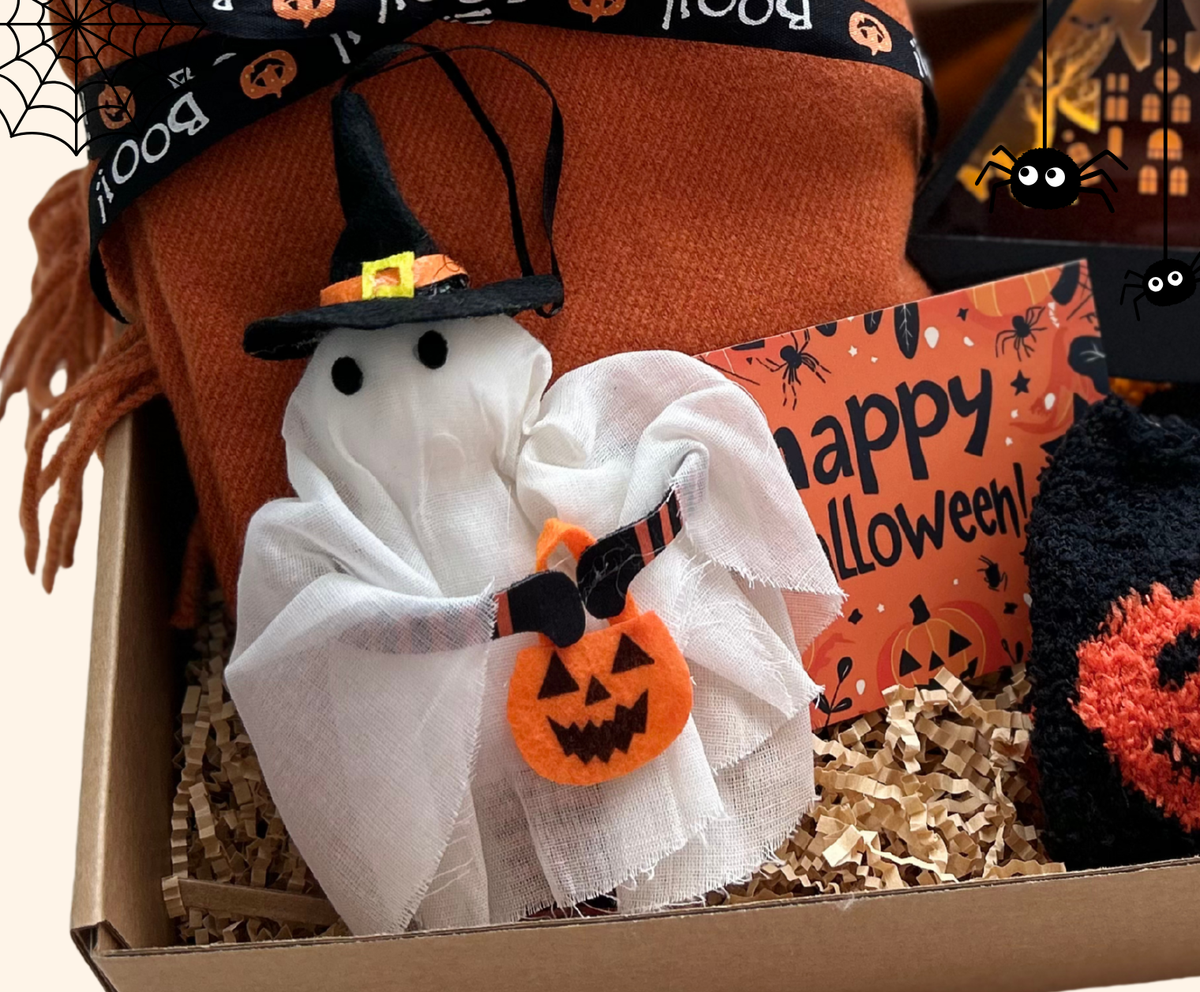 Halloween Boo Basket with Cozy Blanket & Ghost Decor Basketful Gifts