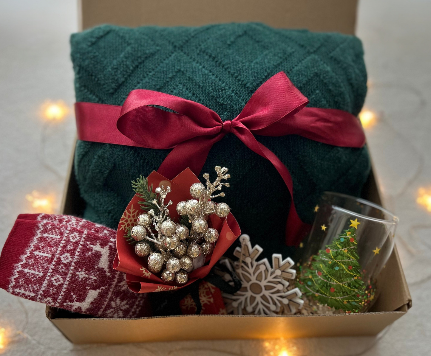 Christmas Gift Baskets with Cozy Blanket & Wool Socks