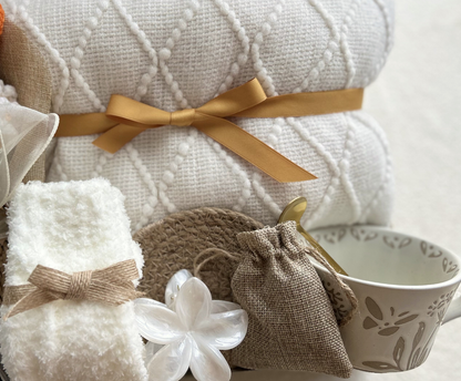 Care Package Gift Basket for Women with Crochet Flower Bouquet, Blanket and Care Essentials