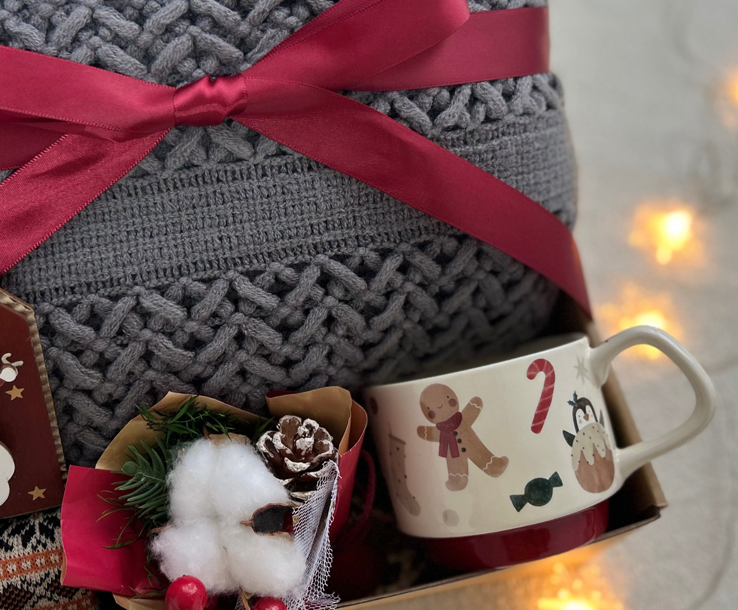 Christmas Gift Box for Him with Cozy Blanket and Festive Gingerbread Mug