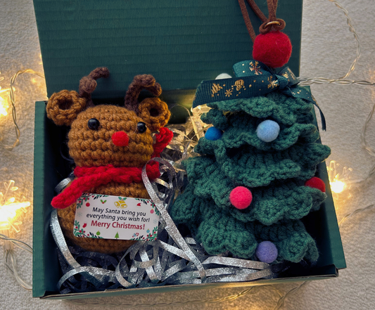 Mini Christmas Gift Box-Crochet Reindeer Christmas Tree(Box Size 3.9"*5.9")