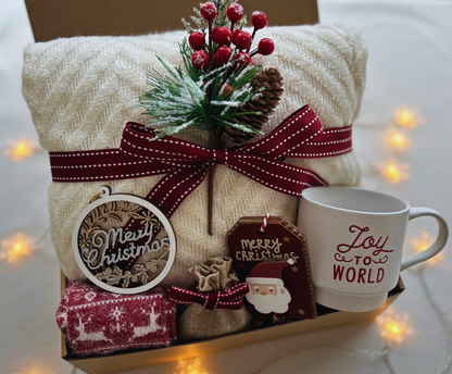 Christmas Gift Baskets for Her with Cozy Blanket and Reindeer Wool Socks