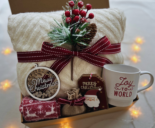 Christmas Gift Baskets for Her with Cozy Blanket and Reindeer Wool Socks