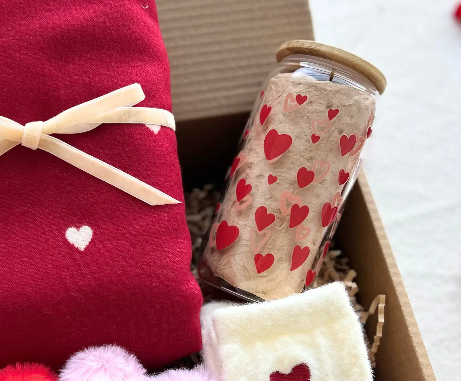 Valentine's Day Gift Baskets with Scarf and Heart Fluffy Socks Basketful Gifts