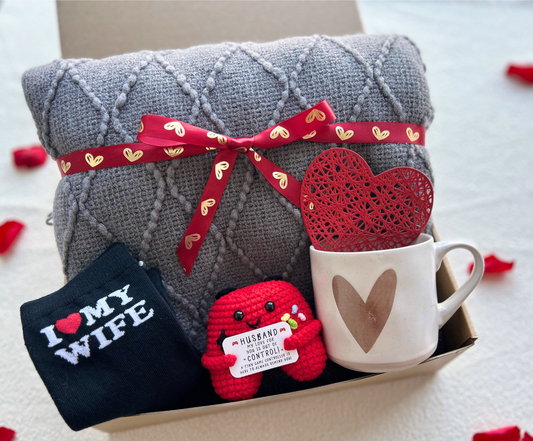 Romantic Valentine Gift for Husband(Game Lovers/Sports Lovers) – Knit Blanket, Mug & Cozy Accessories Basketful Gifts