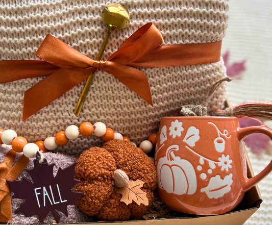 Fall Vibes Self-Care Gift Box – Autumn Cozy Blanket & Mug Care Package for Her Basketful Gifts