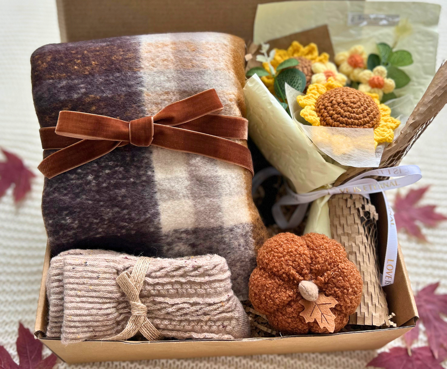 Stay Cozy Fall Gift Basket – Sherpa Wrap, Tumbler & Autumn Decor for Her (Copy) Basketful Gifts