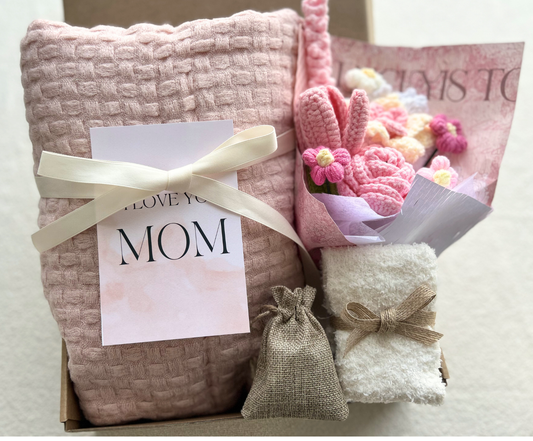 Curated Gift Basket for Mom Birthday - I Love You Mom Cozy Floral Set