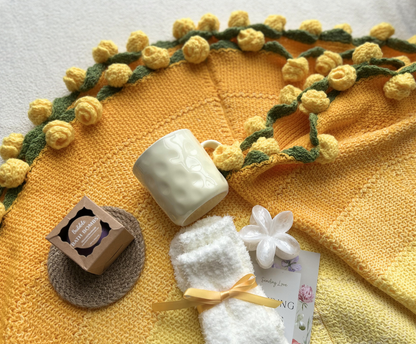 Anniversary Gift Basket with Handmade Crochet Rose Bouquet and Spa Essentials