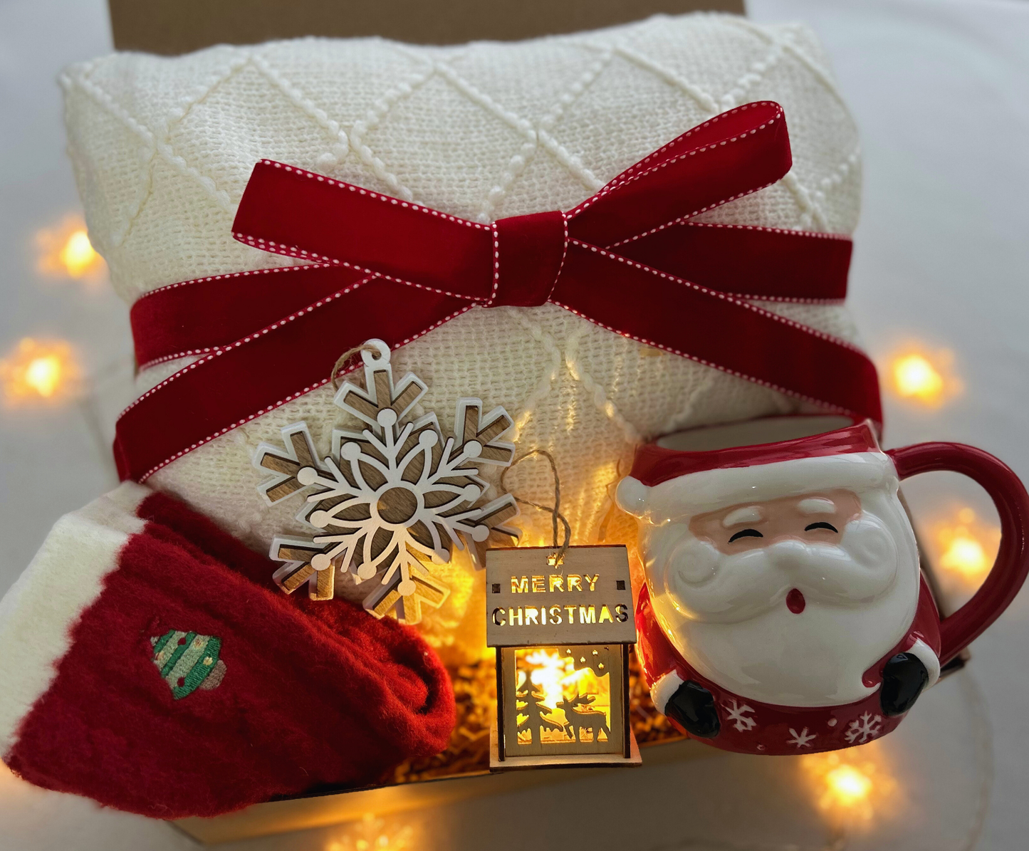Christmas Gift Baskets for Her with Cozy Blanket and Festive Mug
