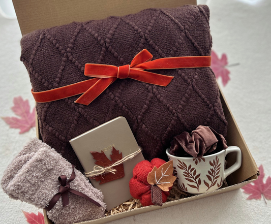Happy Fall Gift Basket for Women with Blanket & Mug