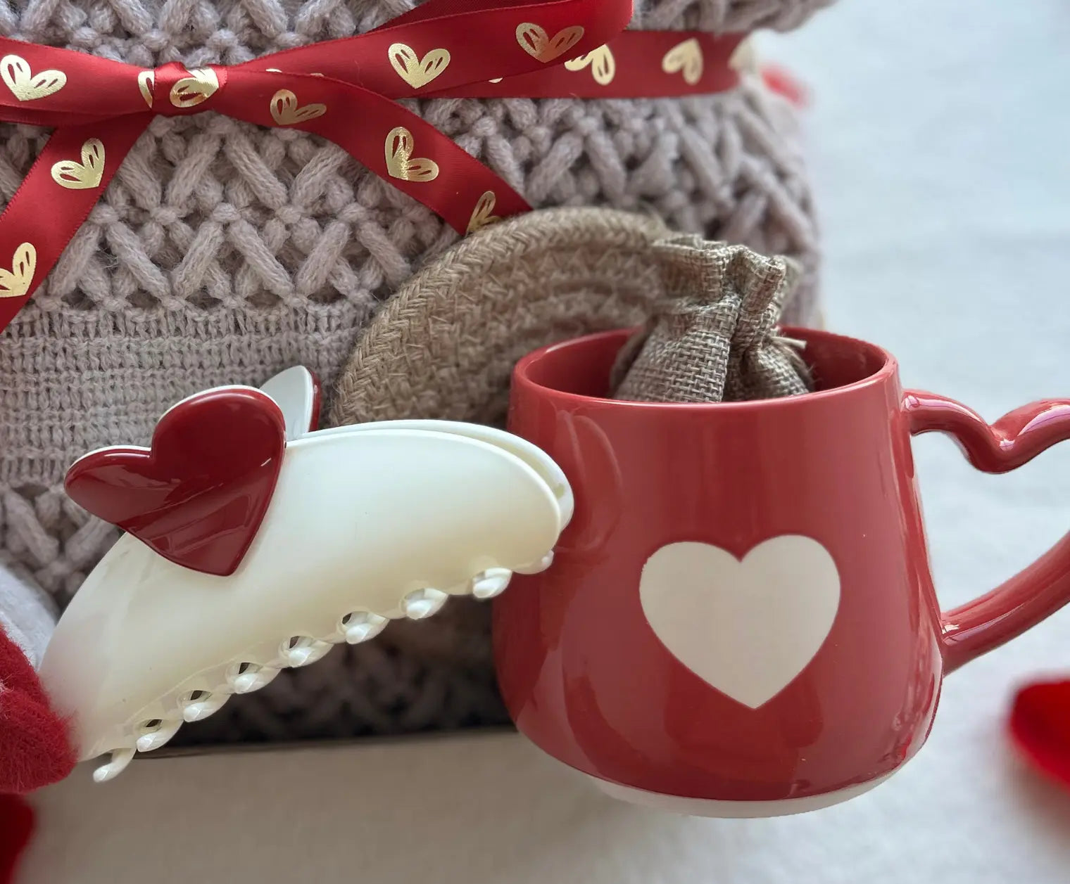 Cozy Valentine’s Day Gift Box for Her – Knit Blanket, Heart Socks & Keepsake Mug Basketful Gifts