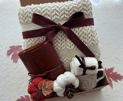 Cozy Self Care Gift Basket for Women & Men with Crochet Blanket