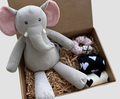 Kids' Get Well Soon Gift Box with Adorable Elephant Plush, 3D Pop-Up Card, and Cozy Socks Basketful Gifts
