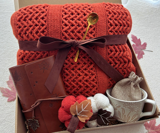 Cozy Fall Gift Basket with Blanket and Pumpkin,Boho Aesthetic Gift Basket for Women