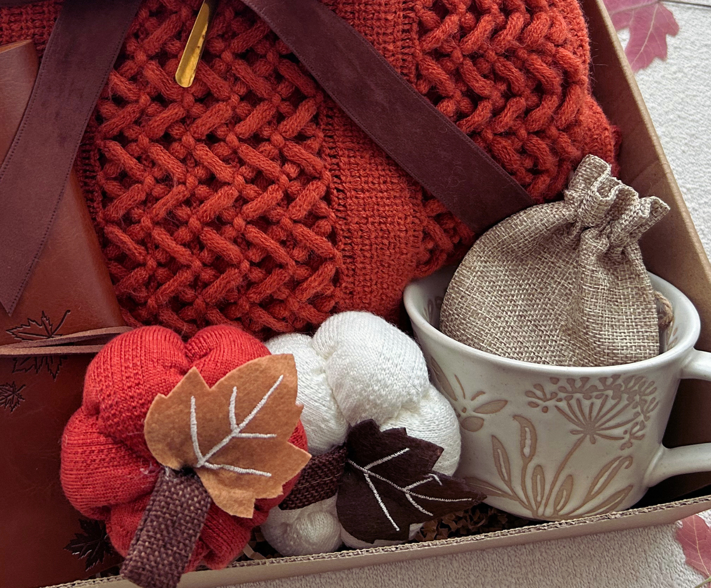 Cozy Fall Gift Basket with Blanket and Pumpkin,Boho Aesthetic Gift Basket for Women