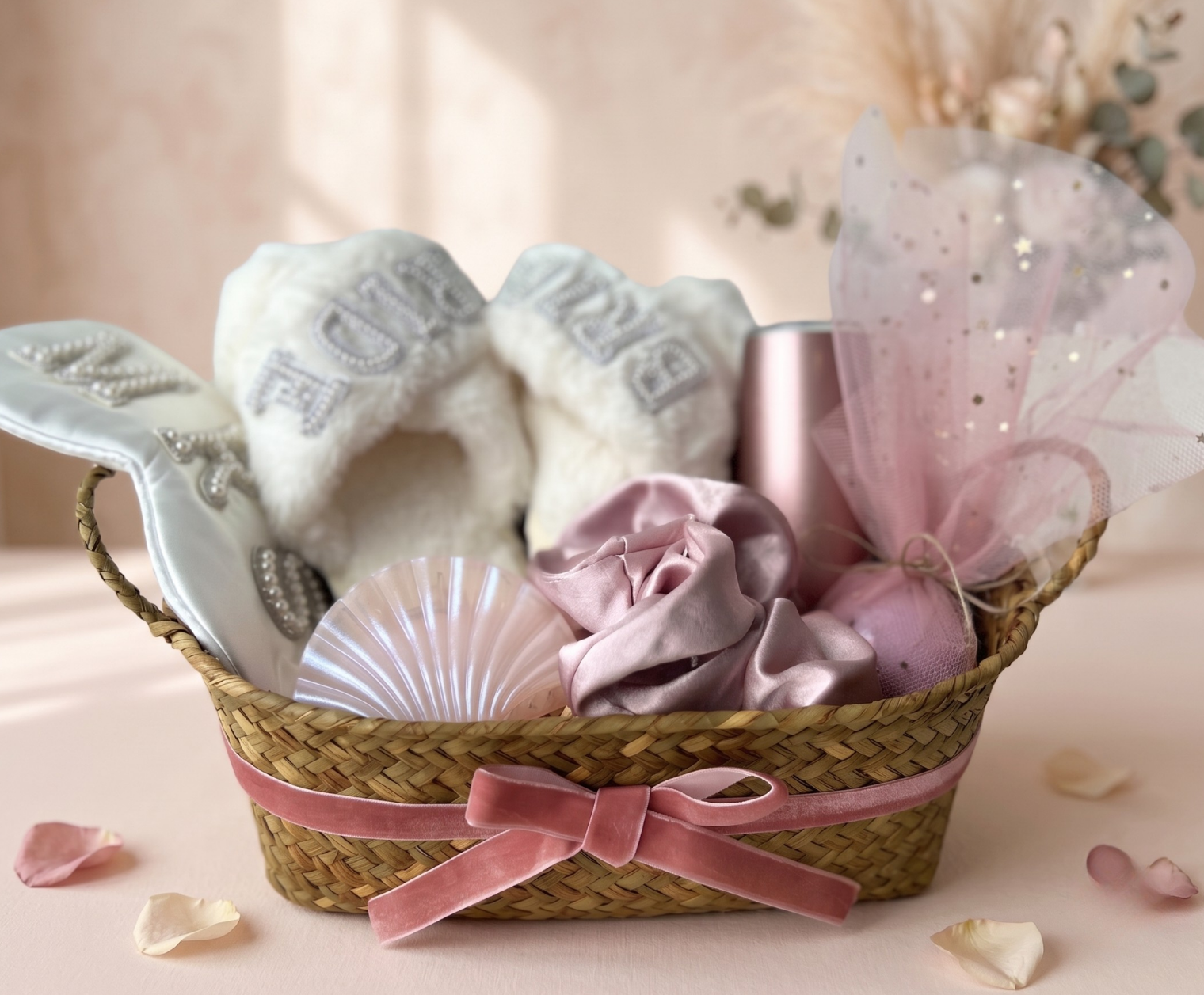 Pink Champagne Bridal Shower Gift Basket for Bride | Luxury Spa Set Basketful Gifts