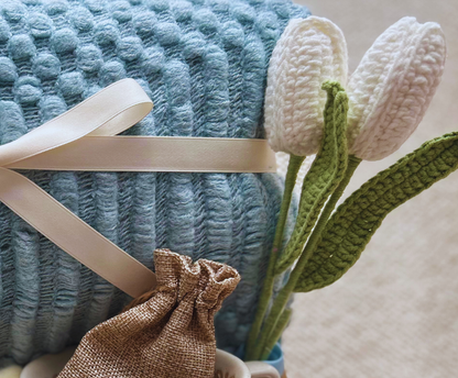 Blue Color Birthday Gift Baskets for Her with Cozy Blanket and Mug Basketful Gifts