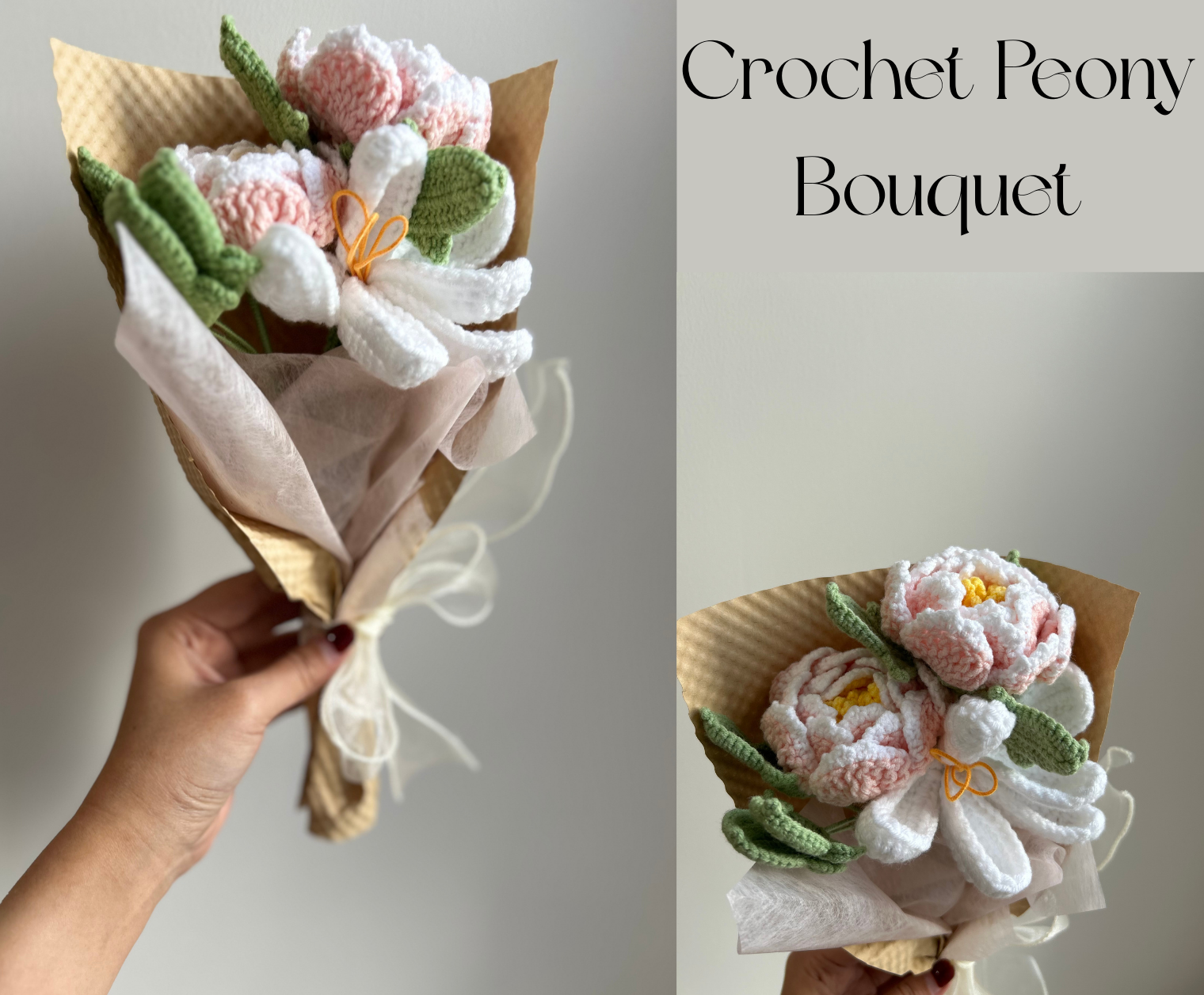 Pink Birthday Baskets with Cozy Blanket & Crochet Bouquet (Peony Bouquet) Basketful Gifts
