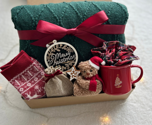 Beary Merry Christmas Gift Basket with Blanket & Mug Basketful Gifts