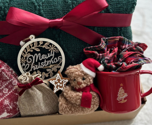 Beary Merry Christmas Gift Basket with Blanket & Mug Basketful Gifts