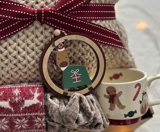 Gift Basket for Christmas -- Cozy Blanket & Gingerbread Mug Basketful Gifts