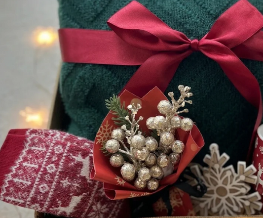 Gift Basket Christmas -- Cozy Blanket & Wool Holiday Socks Basketful Gifts