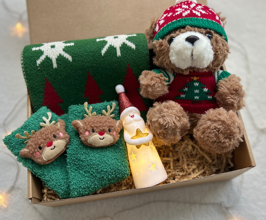 Christmas Gift Box for Boys Ages 3–6 | Cozy Wrap & Teddy Bear Basketful Gifts