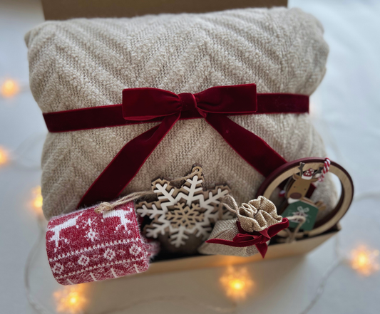 Christmas Gift Baskets for Her with Cozy Blanket and Reindeer Wool Socks