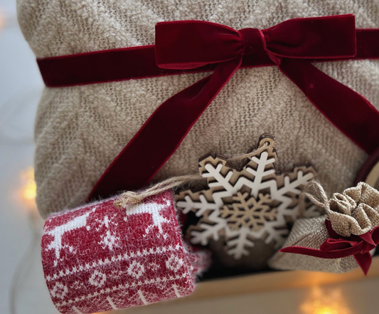 Christmas Gift Baskets for Her with Cozy Blanket and Reindeer Wool Socks