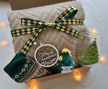 Christmas Gift Baskets for Him with Cozy Blanket and Xmas Mug