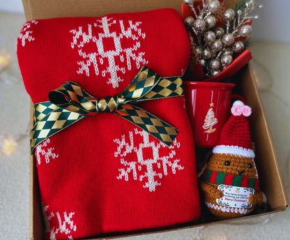 Christmas Gift Box with Snowflake Scarf and Christmas Crochet  Potato