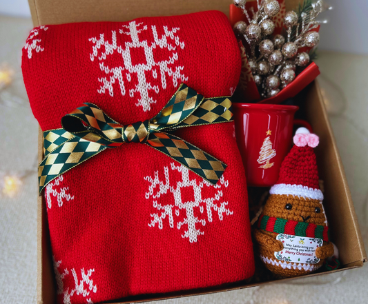 Christmas Gift Box with Snowflake Scarf and Christmas Crochet  Potato