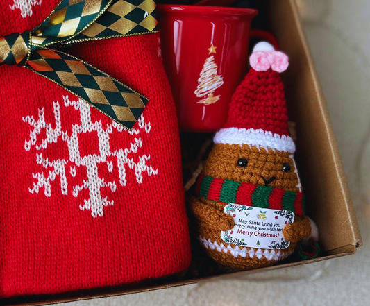 Christmas Gift Box with Snowflake Scarf and Christmas Crochet  Potato