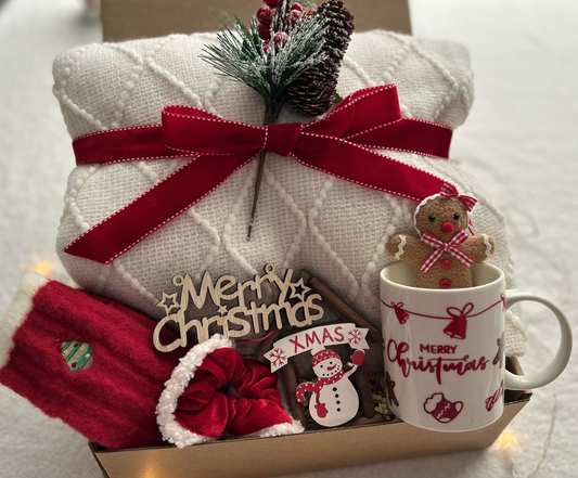 Sweet & Snug Christmas Gift Basket for Her – Cozy Blanket, Fuzzy Socks & Holiday Mug Basketful Gifts