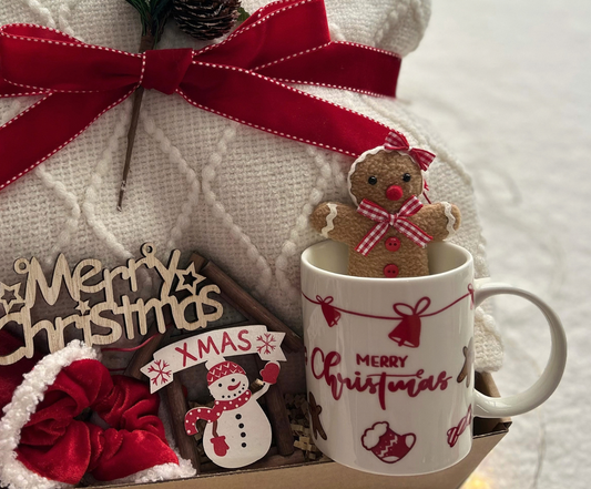 Sweet & Snug Christmas Gift Basket for Her – Cozy Blanket, Fuzzy Socks & Holiday Mug Basketful Gifts