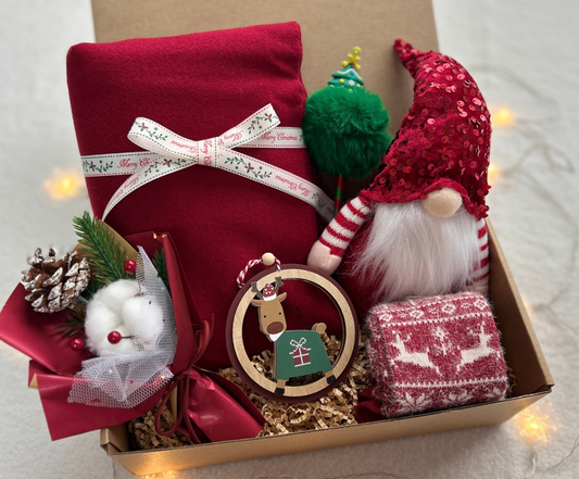 Santa's Little Treat Christmas Gift Box for Her – Scarf, Plush Santa & Festive Socks Basketful Gifts
