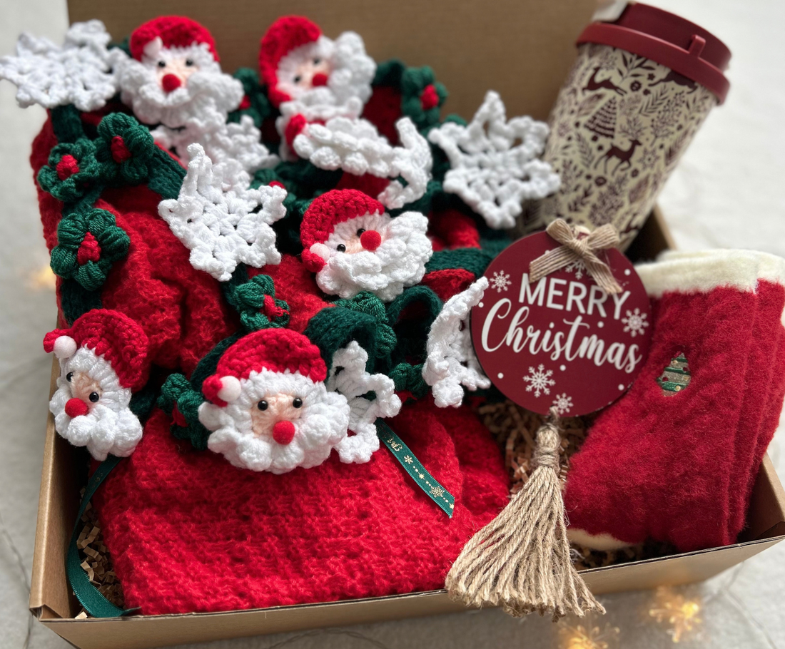 Santa Snuggle Christmas Gift Basket for Her – Round Santa Blanket, Reindeer Tumbler & Socks Basketful Gifts