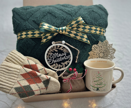 Winter Warm-Up Christmas Gift Basket for Him – Cozy Blanket, Warm Socks & Holiday Mug Basketful Gifts